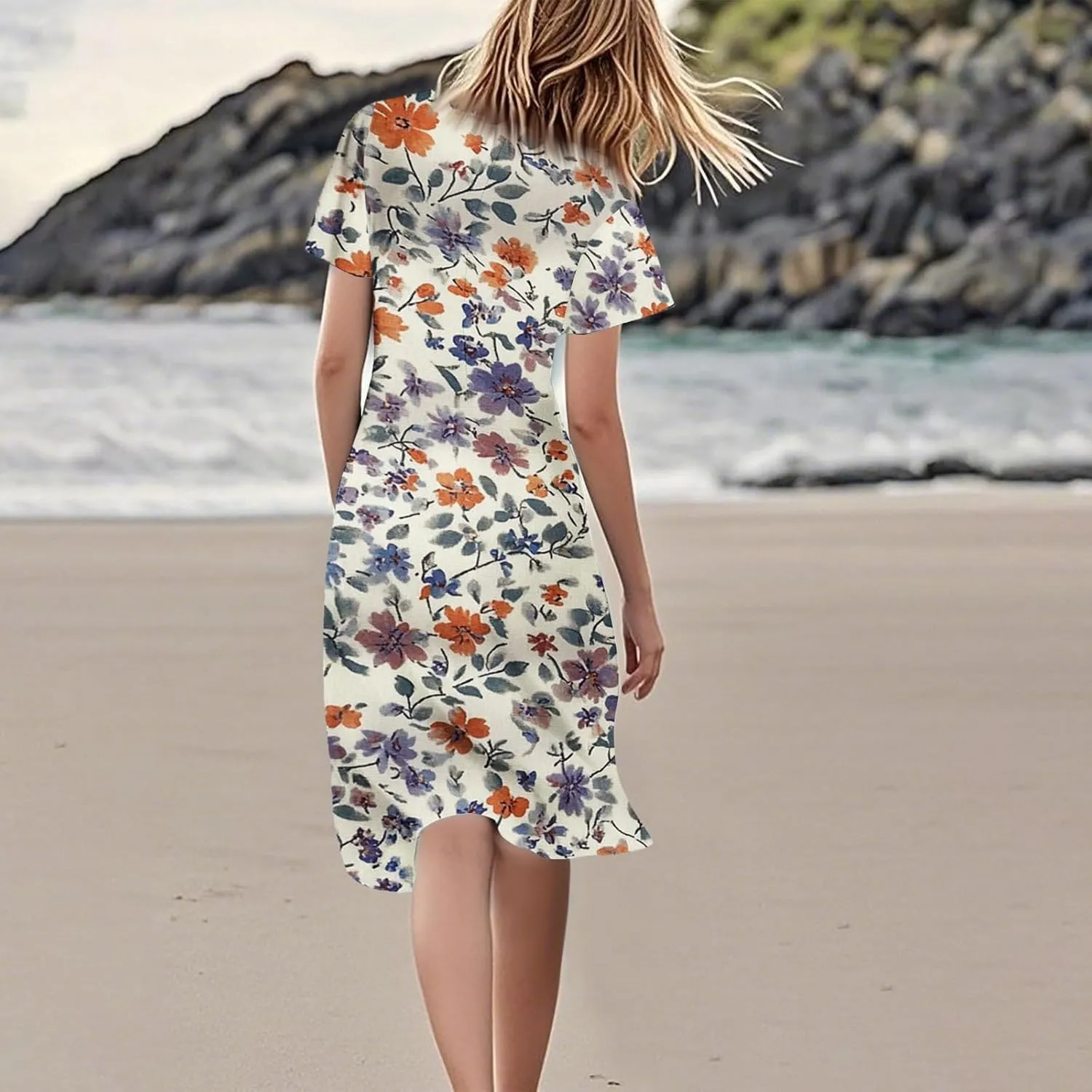 2025 Summer Dresses for Womencasualflowyelegant Wedding Dress Ruffle Short Sleeve Floral Dresses Midi Chiffon Dress