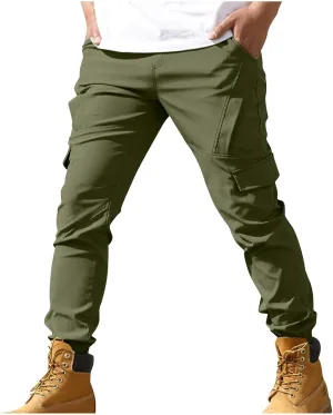 Aymnlox Mens Casual Cargo Pants Baggy Solid Slim Fit Joggers Sweatpants Outdoor Hiking Athletic Gym Trouser with Multi Pocket