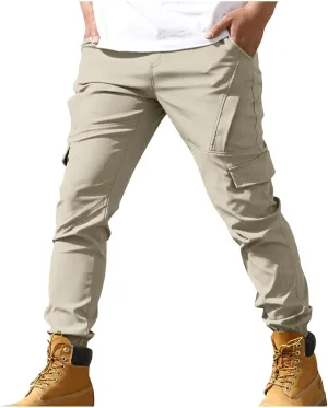 Aymnlox Mens Casual Cargo Pants Baggy Solid Slim Fit Joggers Sweatpants Outdoor Hiking Athletic Gym Trouser with Multi Pocket
