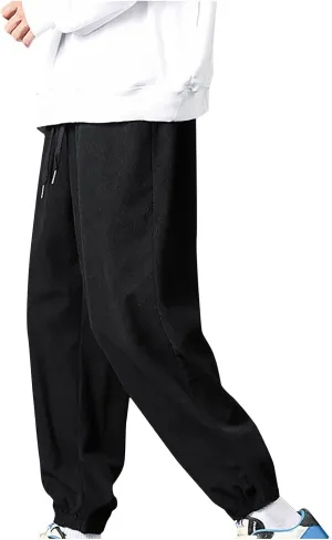 Aymnlox Mens Casual Jogger Pants Lightweight Outdoor Hiking Corduroy Pants Tapered Slim Fit Workout Gym Trousers with Pockets