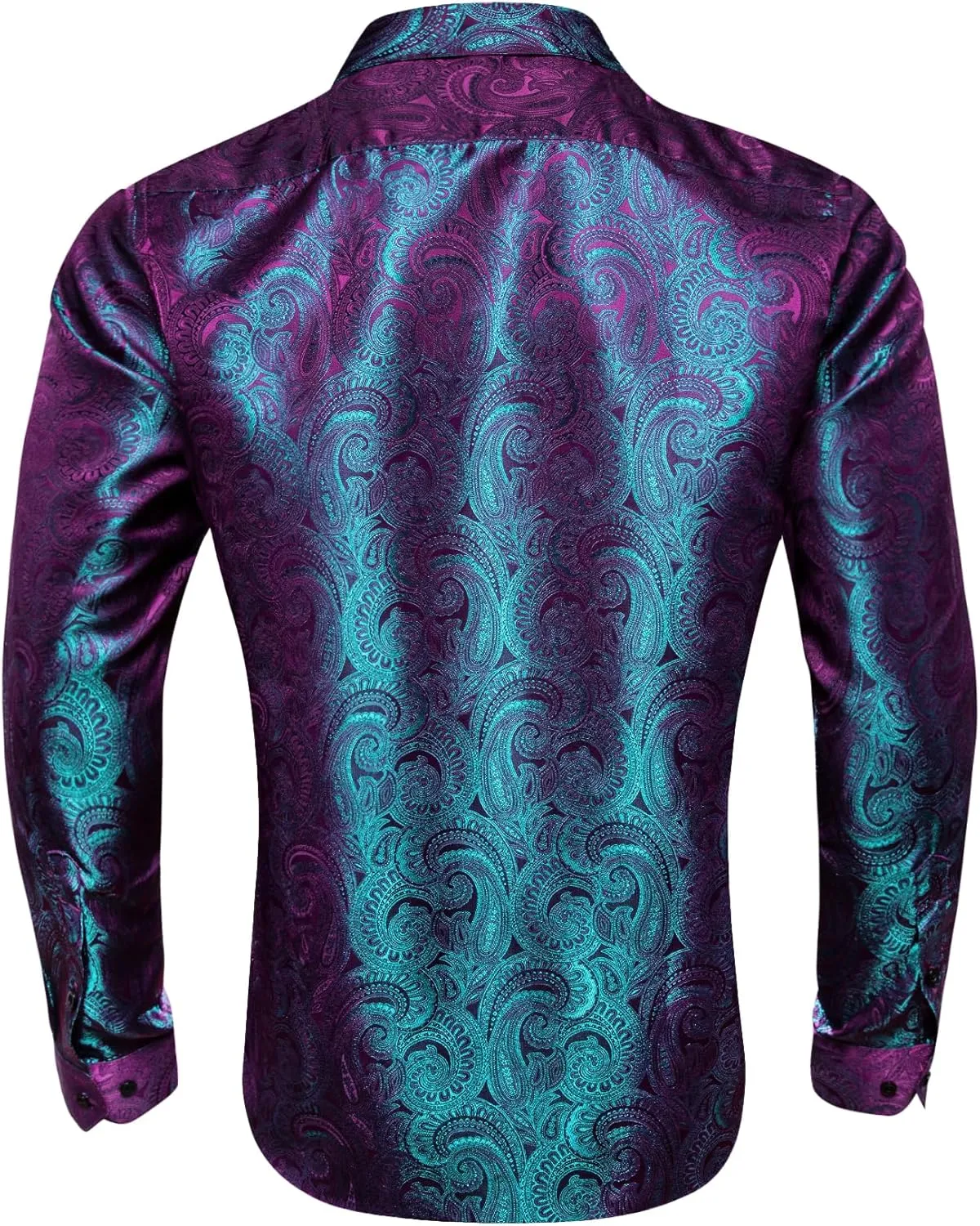 Barry.Wang Men Dress Shirts Paisley 70s Disco Shirt Button Down Silk Long Sleeve Tops for Wedding/Prom/Party/Nightclub