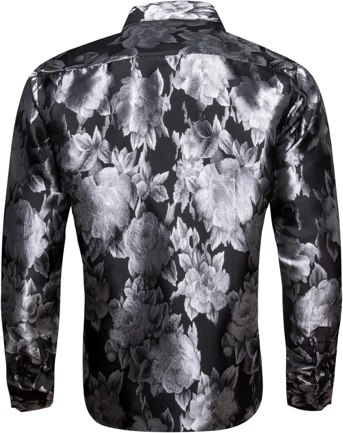 Barry.Wang Men's Silk Shirts Button Down Dress Shirt for Men Satin Paisley Floral Long Sleeve Cowboy Casual Mexico Shirts