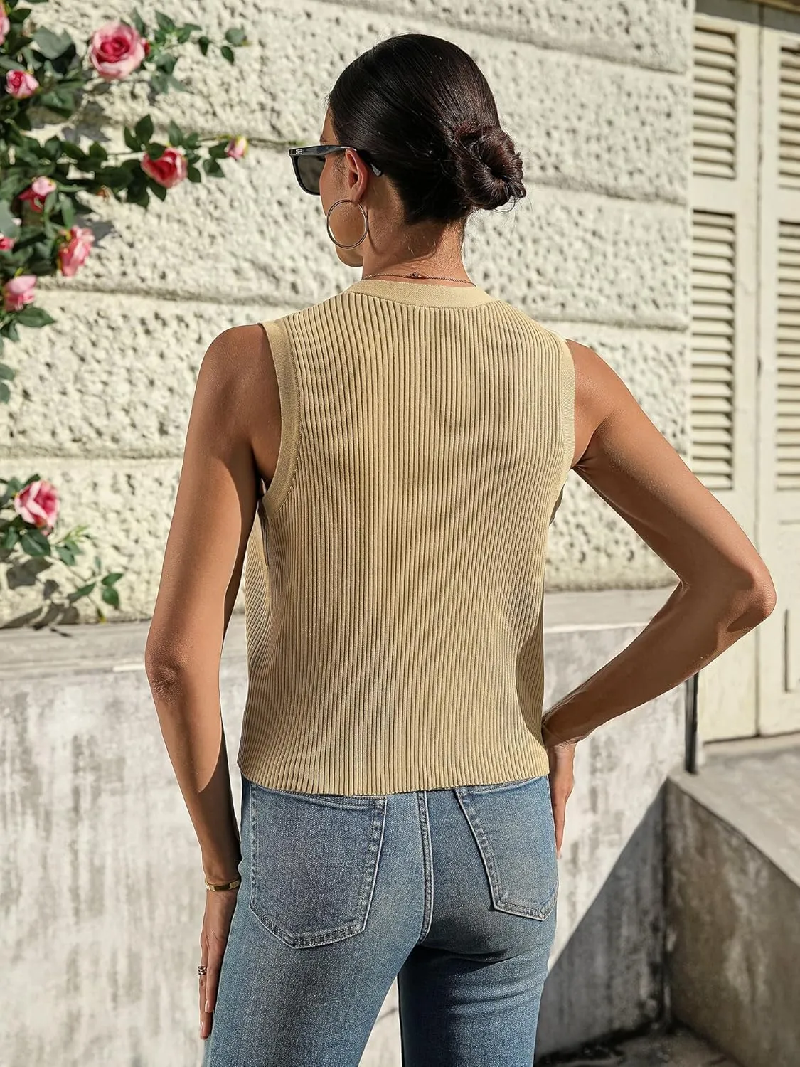 BB&KK Womens Sweater Vest Sleeveless Knit V Neck Button Fashion Casual Loose Spring Summer Waistcoat Cardigan