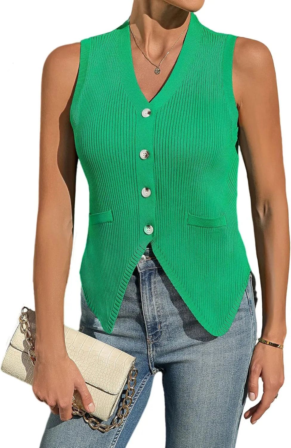 BB&KK Womens Sweater Vest Sleeveless Knit V Neck Button Fashion Casual Loose Spring Summer Waistcoat Cardigan