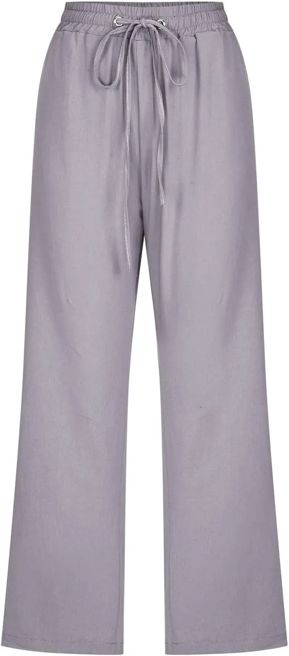 Capri Pants for Women 2025 Cotton Linen Casual Summer Pants Plus Size Drawstring Elastic Waist Capris with Pockets