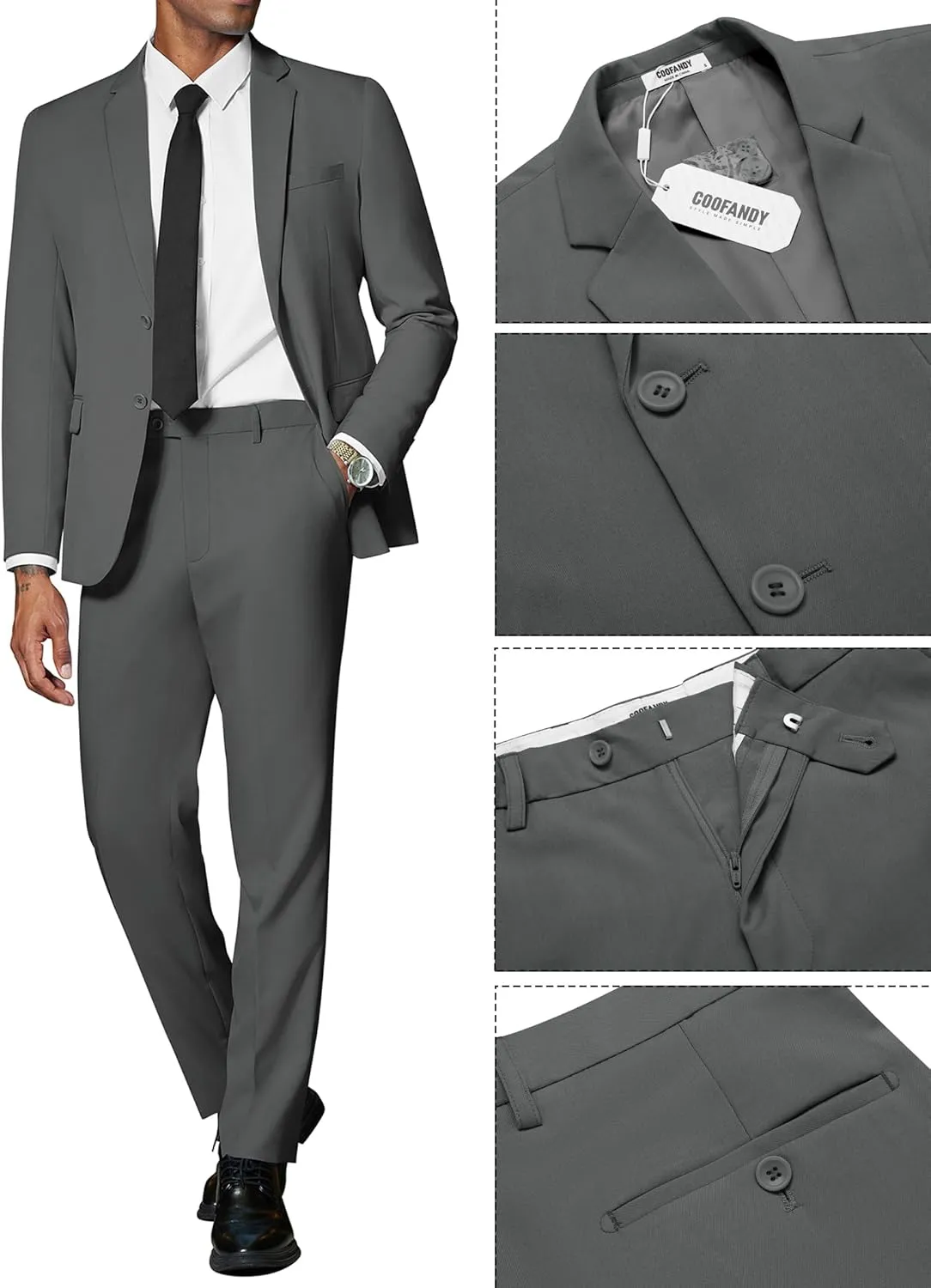 COOFANDY Mens 2 Piece Suit Slim Fit 2 Button Formal Jacket Suits Pants Set for Wedding Business Prom