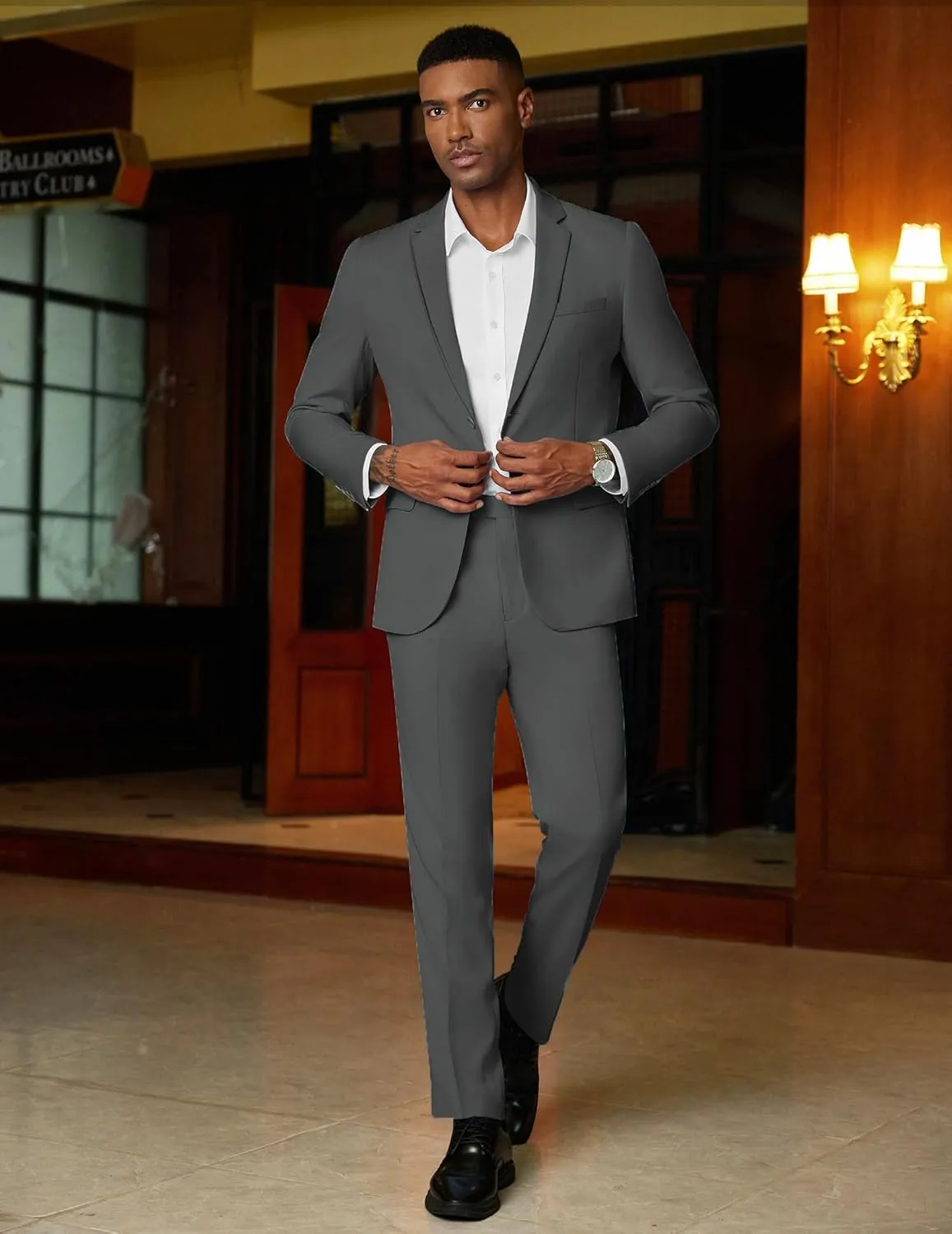 COOFANDY Mens 2 Piece Suit Slim Fit 2 Button Formal Jacket Suits Pants Set for Wedding Business Prom