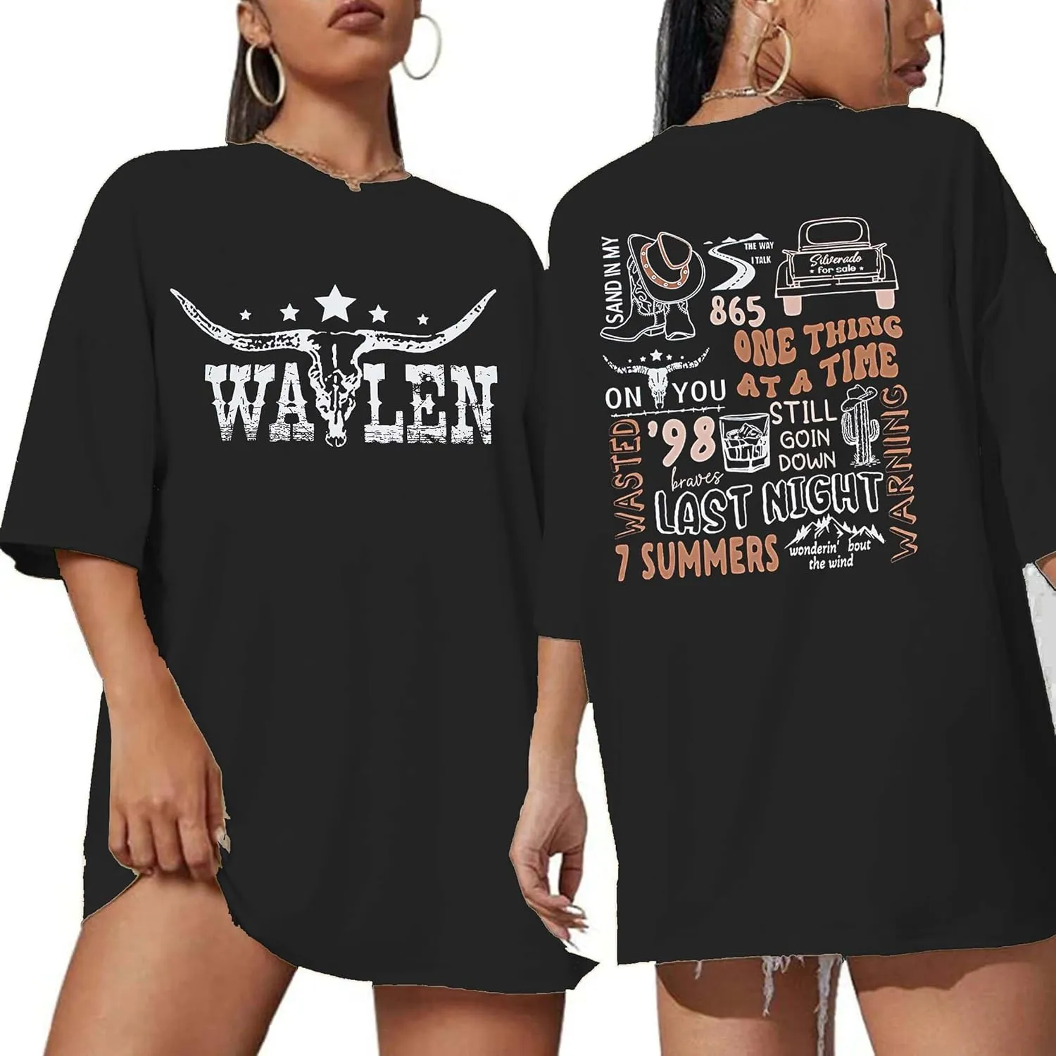 Cow Skull Women Oversized Shirts Country Music Tshirt Western T Shirt Vintage Music Lover Gift Rodeo Cowboy Graphic Tee