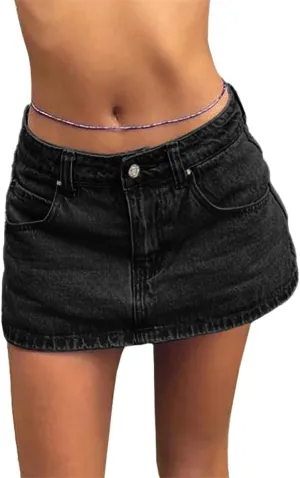 EMMIOL Jean Skirts for Women Sexy Mid Waist Sexy Mini Dress 2025 Trendy Y2k Clothes Denim Skirt