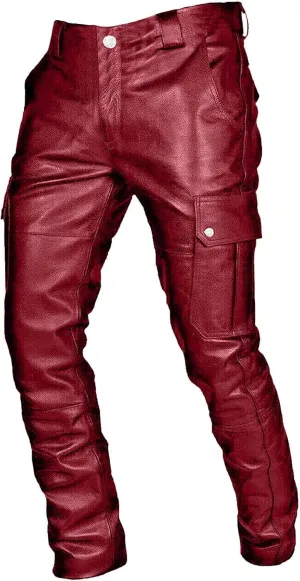evzosrz Men's Faux Leather Pants Motorcycle Slim Fit Goth Steampunk Pants Sports Street Fall Winter Fashion Trousers