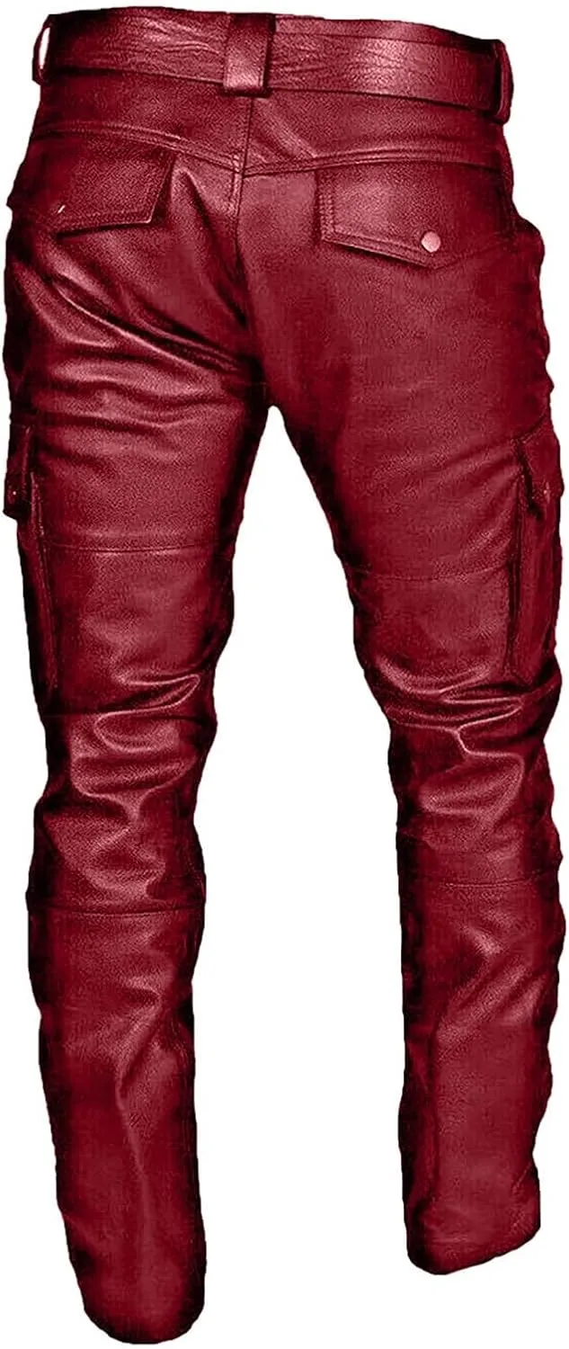 evzosrz Men's Faux Leather Pants Motorcycle Slim Fit Goth Steampunk Pants Sports Street Fall Winter Fashion Trousers