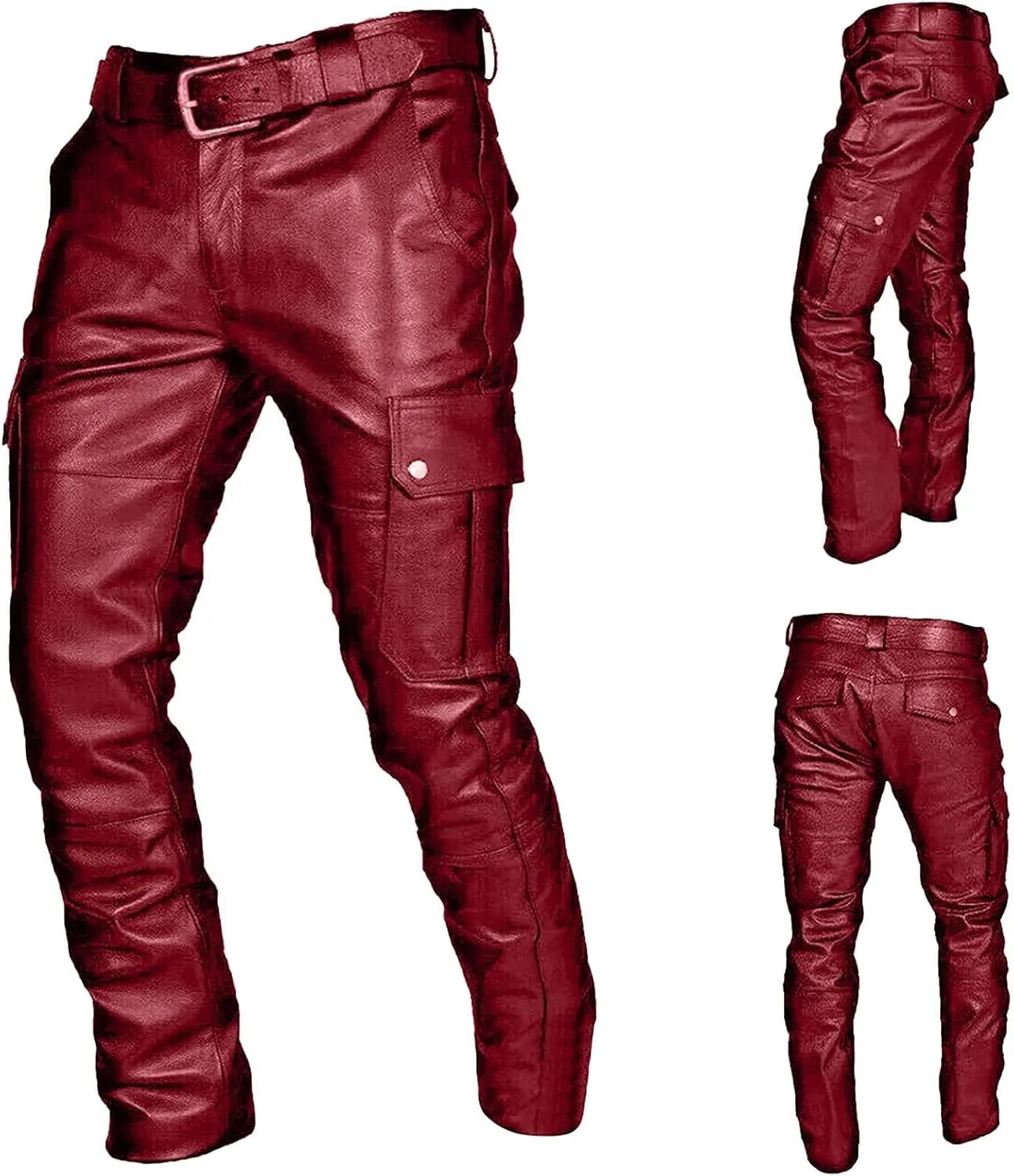evzosrz Men's Faux Leather Pants Motorcycle Slim Fit Goth Steampunk Pants Sports Street Fall Winter Fashion Trousers
