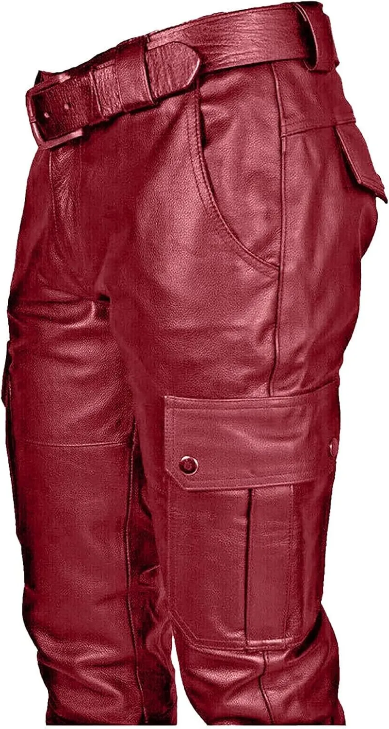 evzosrz Men's Faux Leather Pants Motorcycle Slim Fit Goth Steampunk Pants Sports Street Fall Winter Fashion Trousers