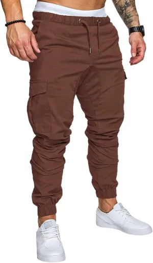 evzosrz Men's Jogger Pants Multi Pockets Sports Drawstring Trousers Elastic Waist Stretch Slim Fit Sports Cargo Pants