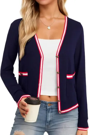 FAIRY SEASON Women's Cardigan Sweaters Casual Long Sleeve Open Front Button V Neck Knit Lightweight Outerwear with Pockets