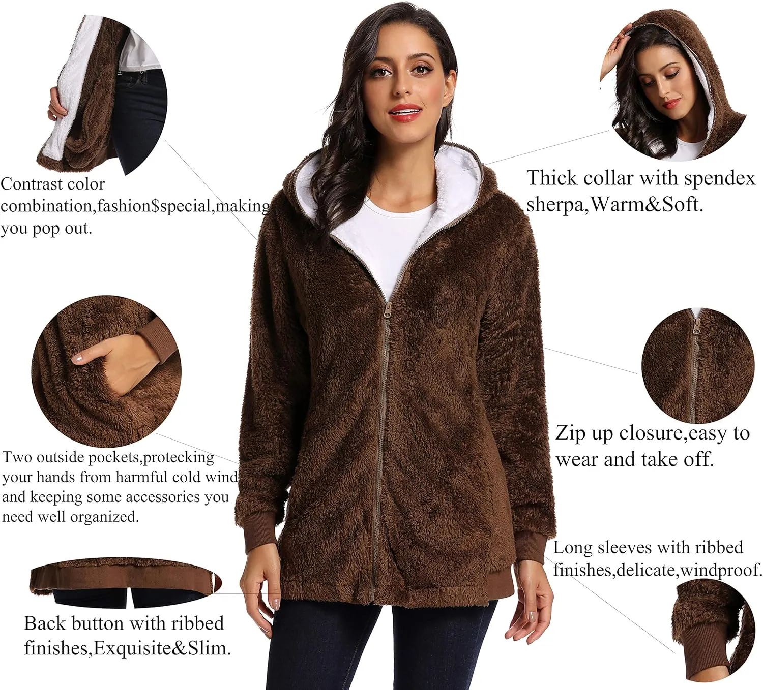 Fleece Coat for Women,Women's Oversized Zip Up Hooded Jacket Winter Plus Size Sherpa Coat