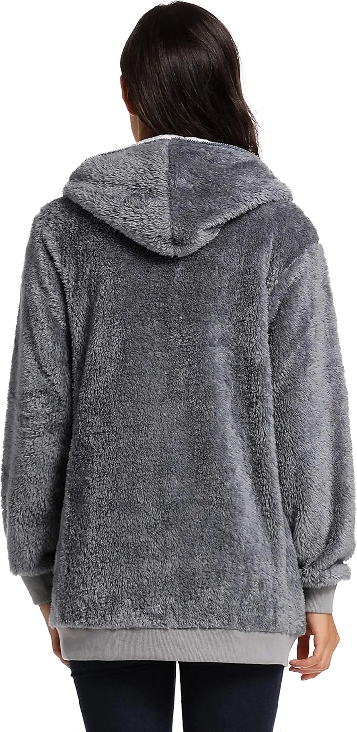 Fleece Coat for Women,Women's Oversized Zip Up Hooded Jacket Winter Plus Size Sherpa Coat