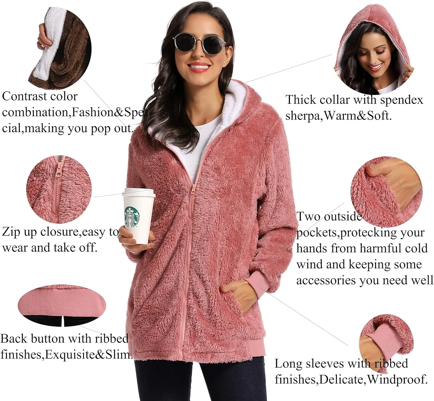 Fleece Coat for Women,Women's Oversized Zip Up Hooded Jacket Winter Plus Size Sherpa Coat