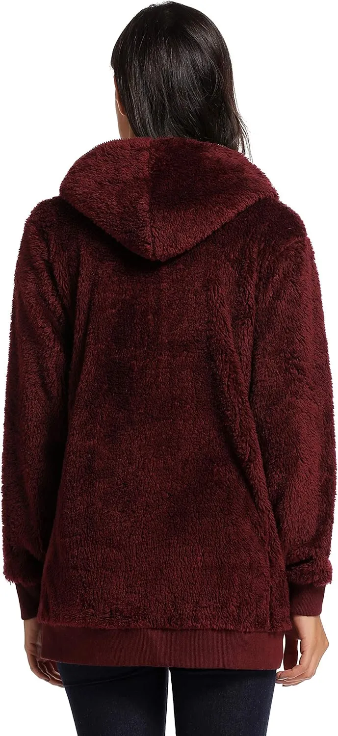 Fleece Coat for Women,Women's Oversized Zip Up Hooded Jacket Winter Plus Size Sherpa Coat