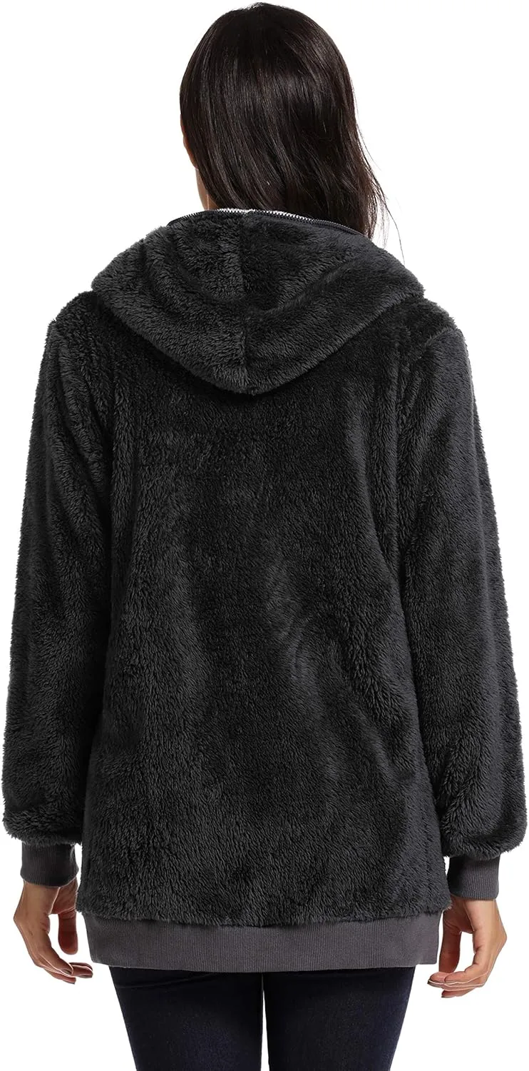 Fleece Coat for Women,Women's Oversized Zip Up Hooded Jacket Winter Plus Size Sherpa Coat