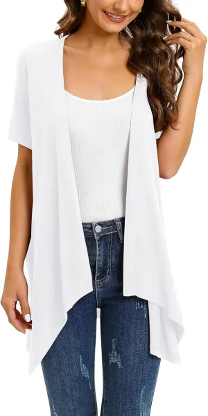 Floral Short Sleeve Cardigans for Women Casual Drape Open Front Lightweight Summer Cardigan with Pocket High Low Hem