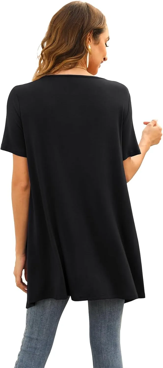 Floral Short Sleeve Cardigans for Women Casual Drape Open Front Lightweight Summer Cardigan with Pocket High Low Hem