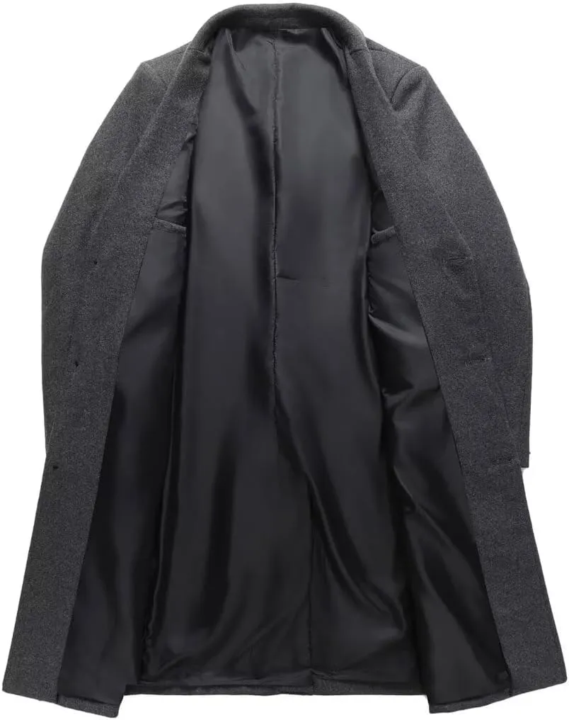 FTIMILD Mens Wool Blend Coat Notch Lapel Single Breasted Long Trench Coat Winter Overcoat with Pockets