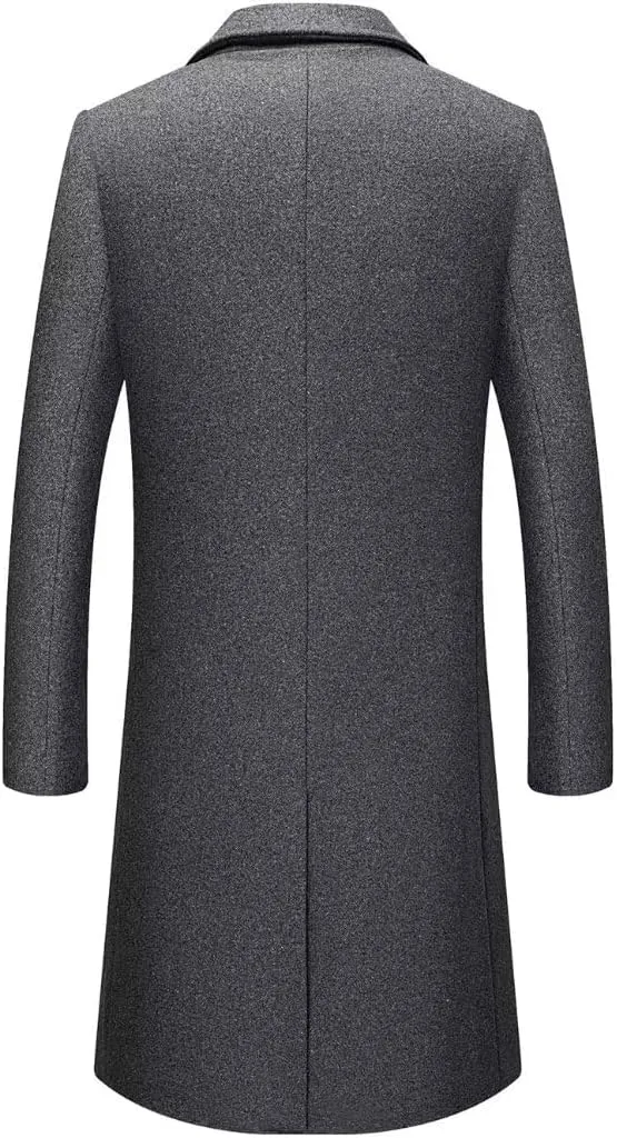 FTIMILD Mens Wool Blend Coat Notch Lapel Single Breasted Long Trench Coat Winter Overcoat with Pockets