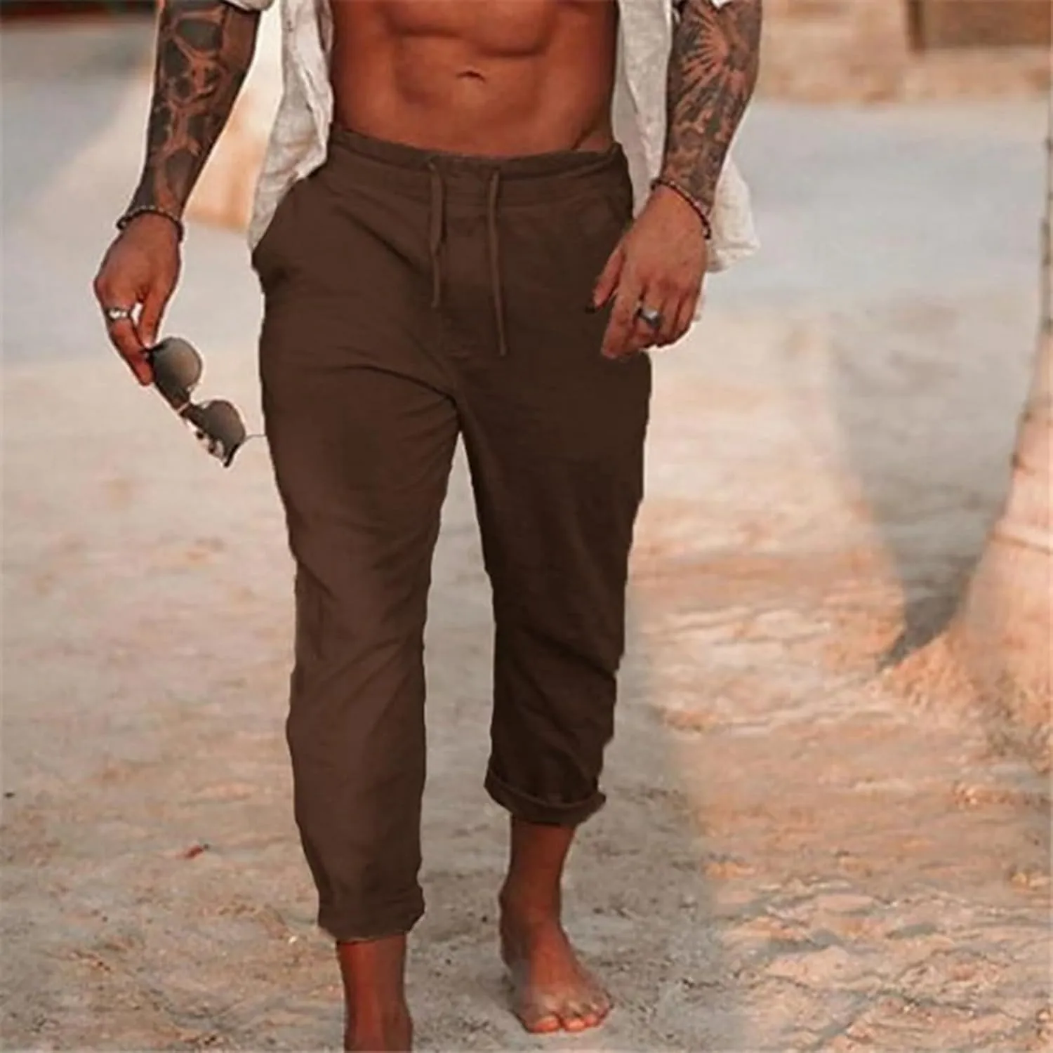 GIERIDUC Mens Stretch Waist Cargo Pants Mens Sweatpants Zipper Pockets Mens Smart Trousers Slim Fit Mens Leather Faux Pants