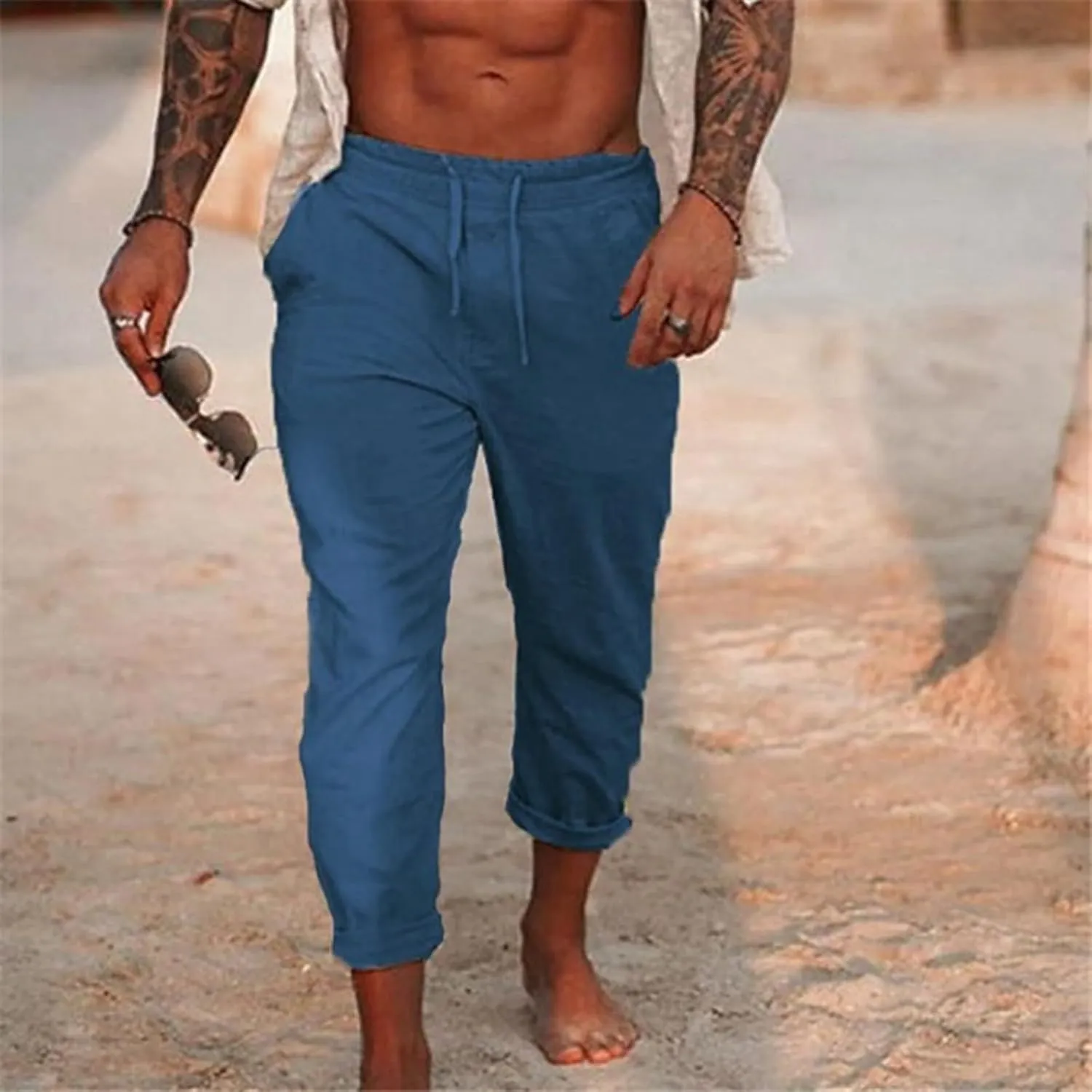 GIERIDUC Mens Stretch Waist Cargo Pants Mens Sweatpants Zipper Pockets Mens Smart Trousers Slim Fit Mens Leather Faux Pants