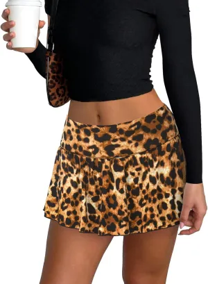 Hafailia Womens Mini Skirt Casual Fold Over Low Waist Pleated Skorts Ruffle Skirts with Shorts Underneath