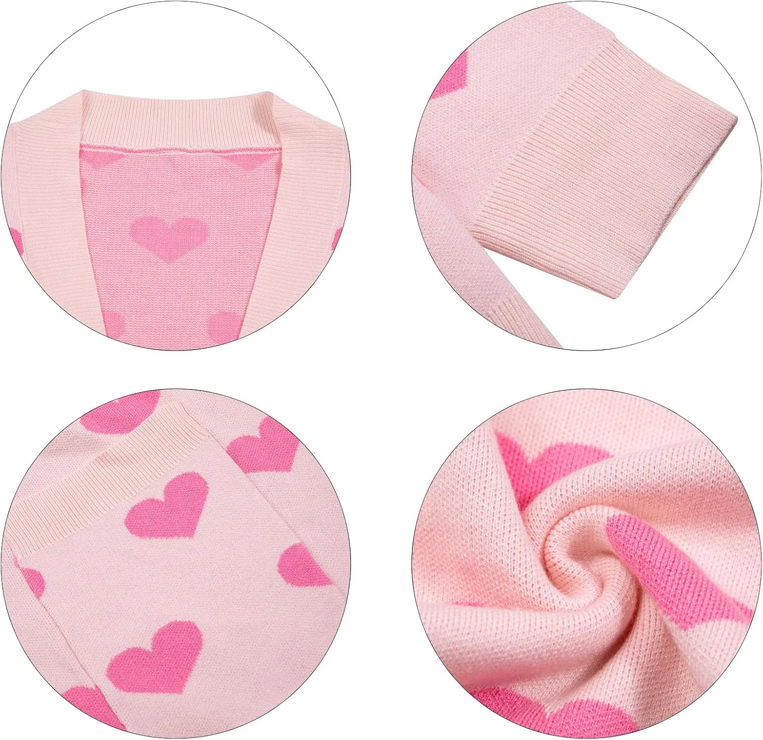 Heart Cardigan Sweater for Women Oversized Valentine Cardigan Cute Love Print Open Front Knit Sweaters Coat with Pockets