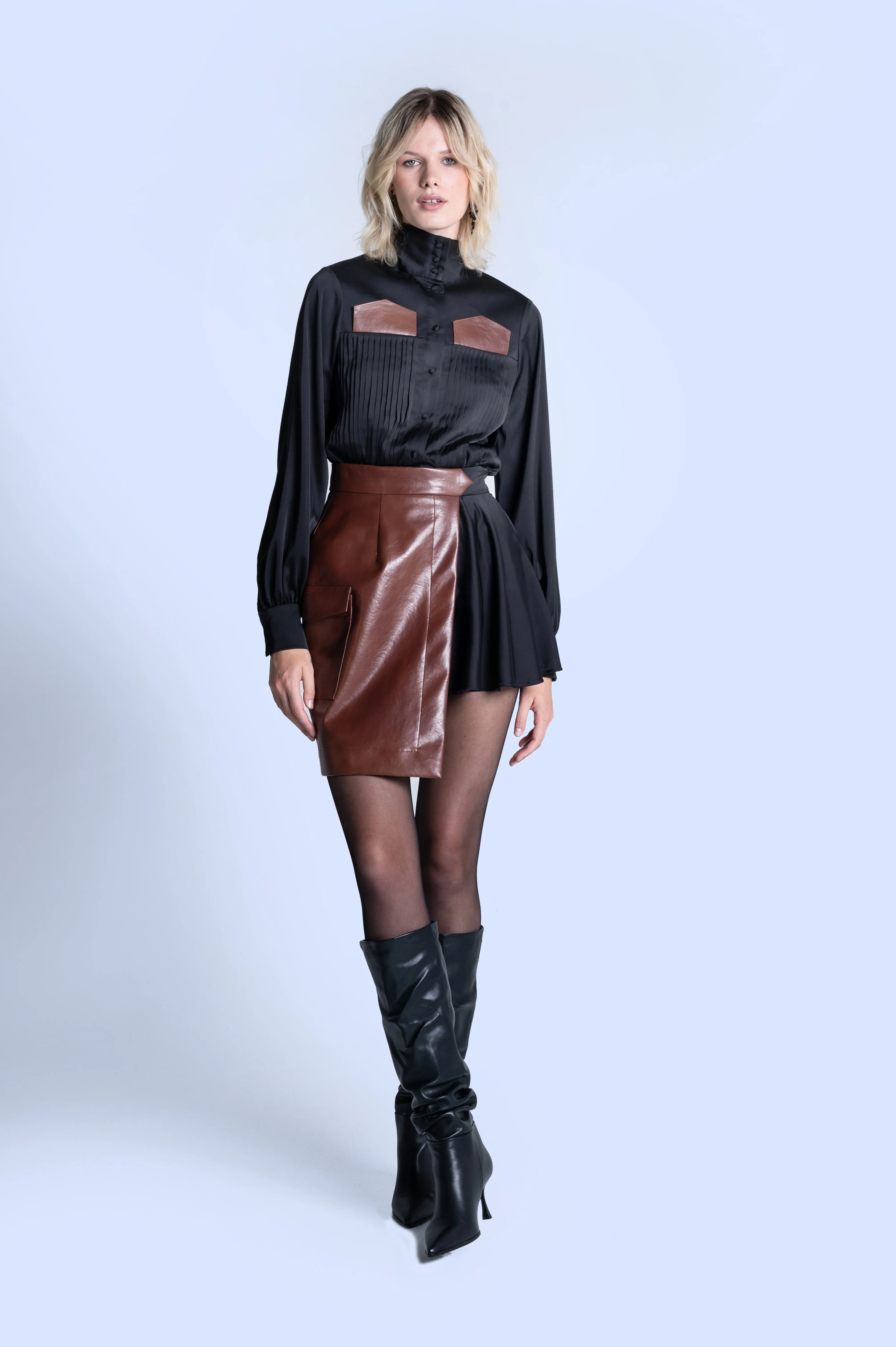 HIGH COLLAR SILK SHIRT