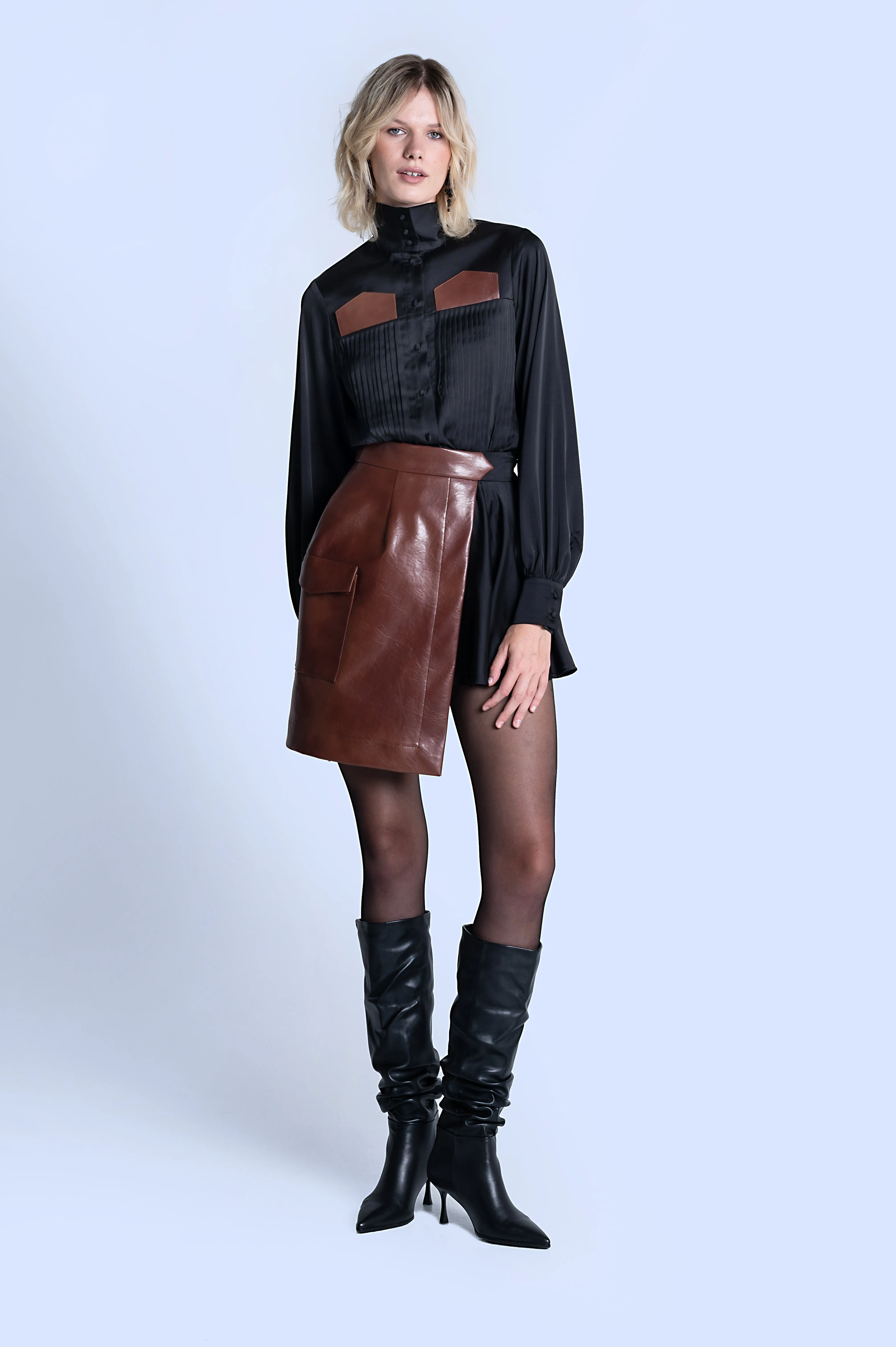 HIGH COLLAR SILK SHIRT