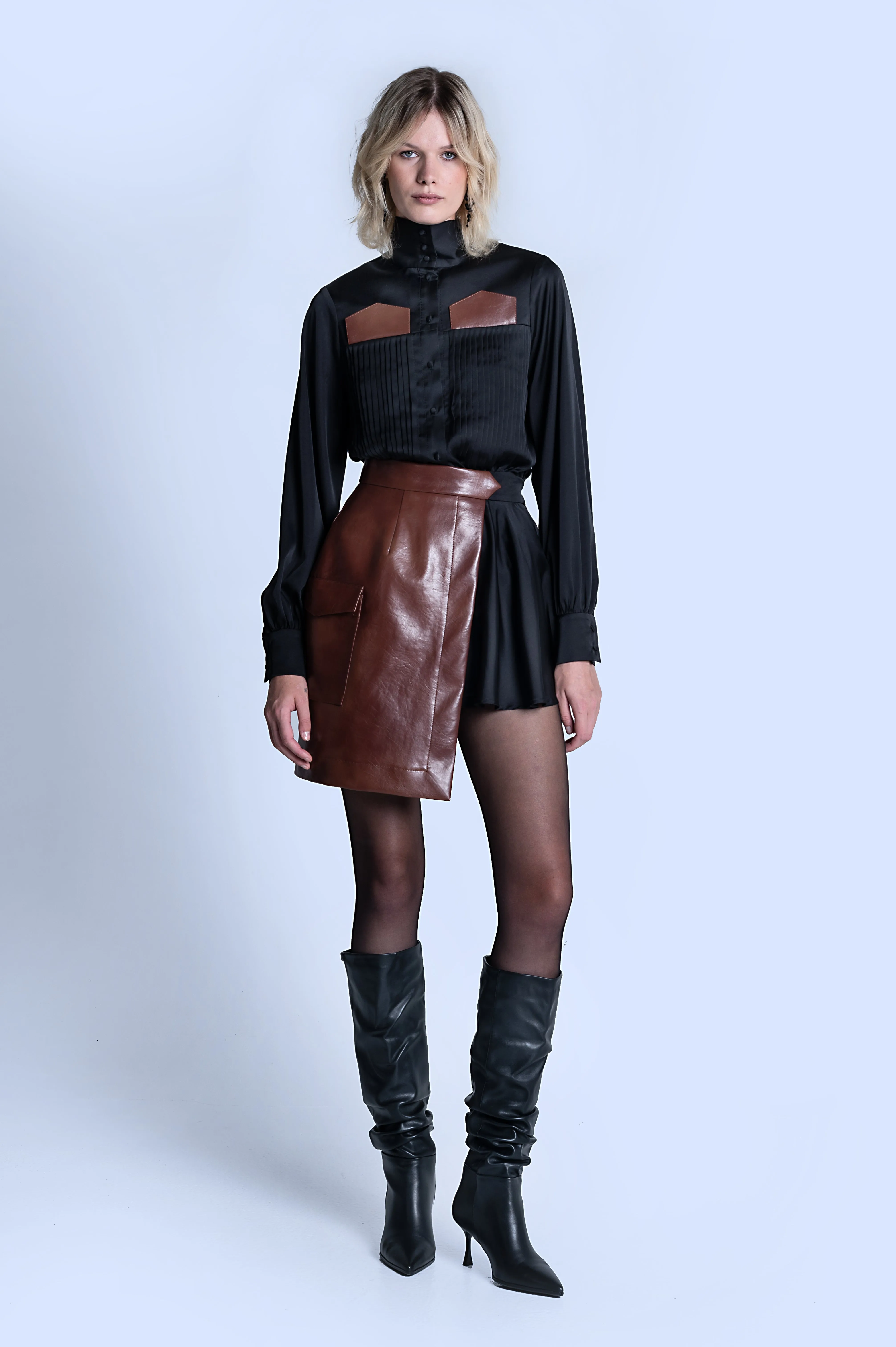 HIGH COLLAR SILK SHIRT