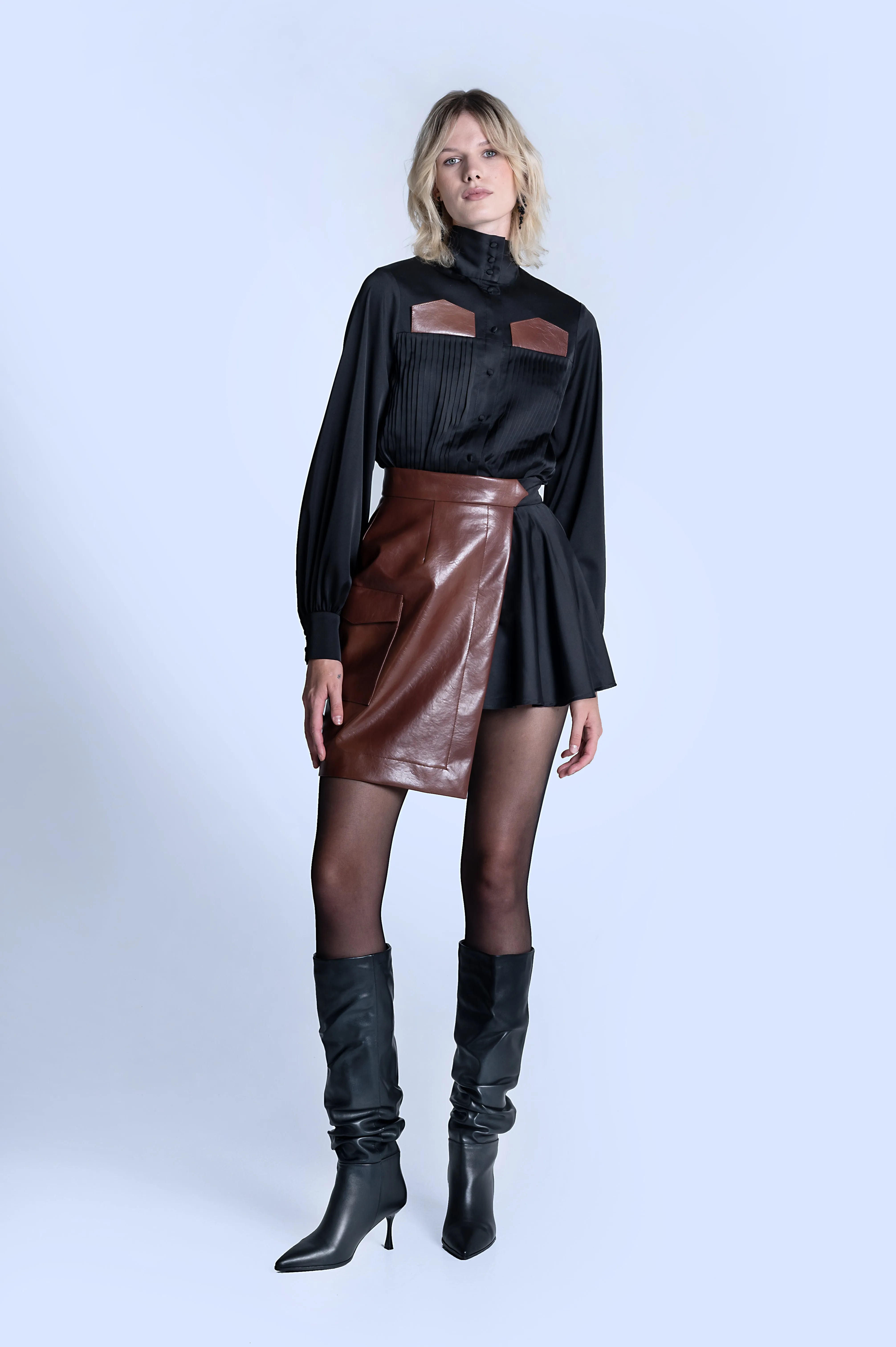 HIGH COLLAR SILK SHIRT