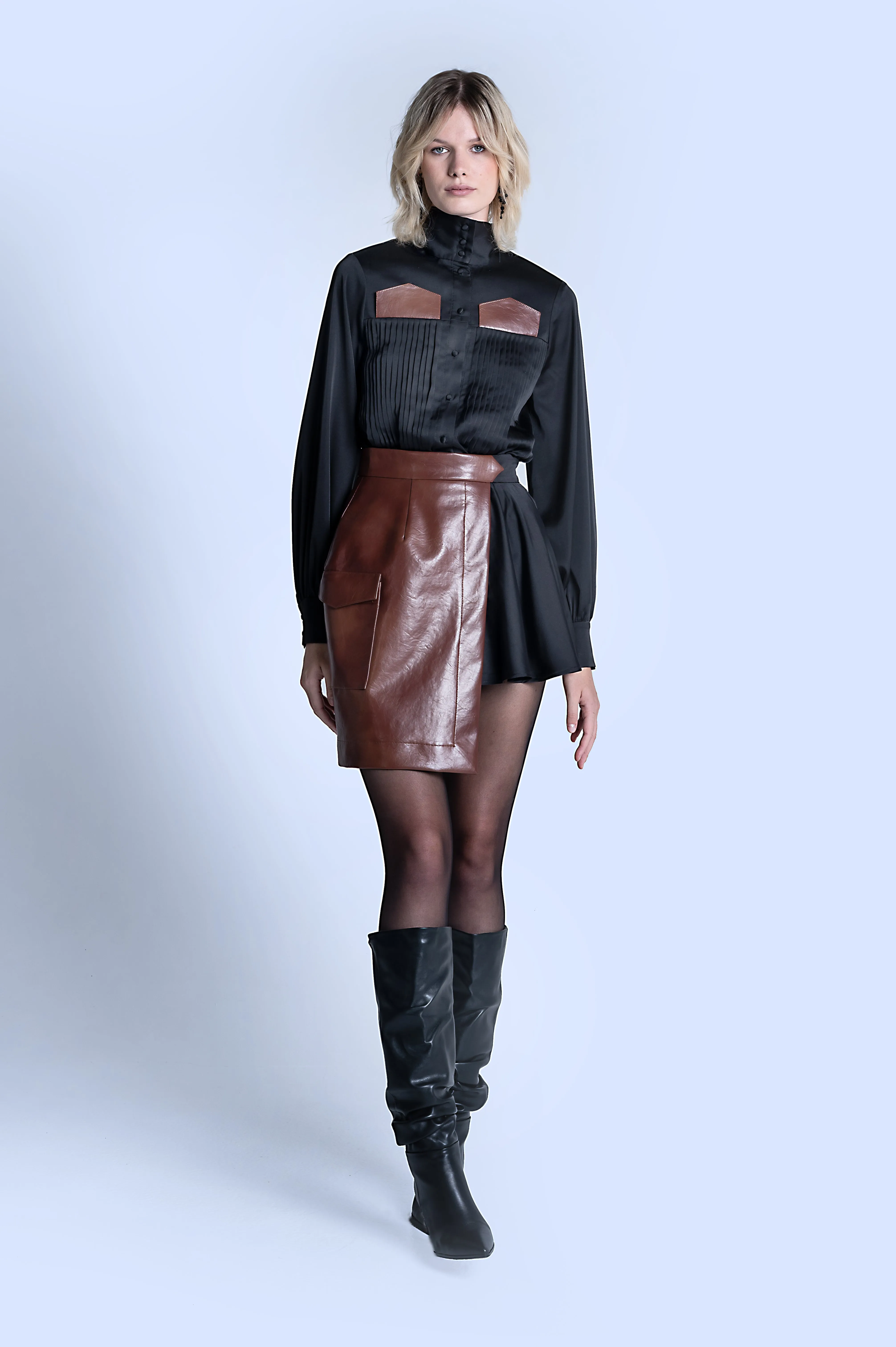 HIGH COLLAR SILK SHIRT