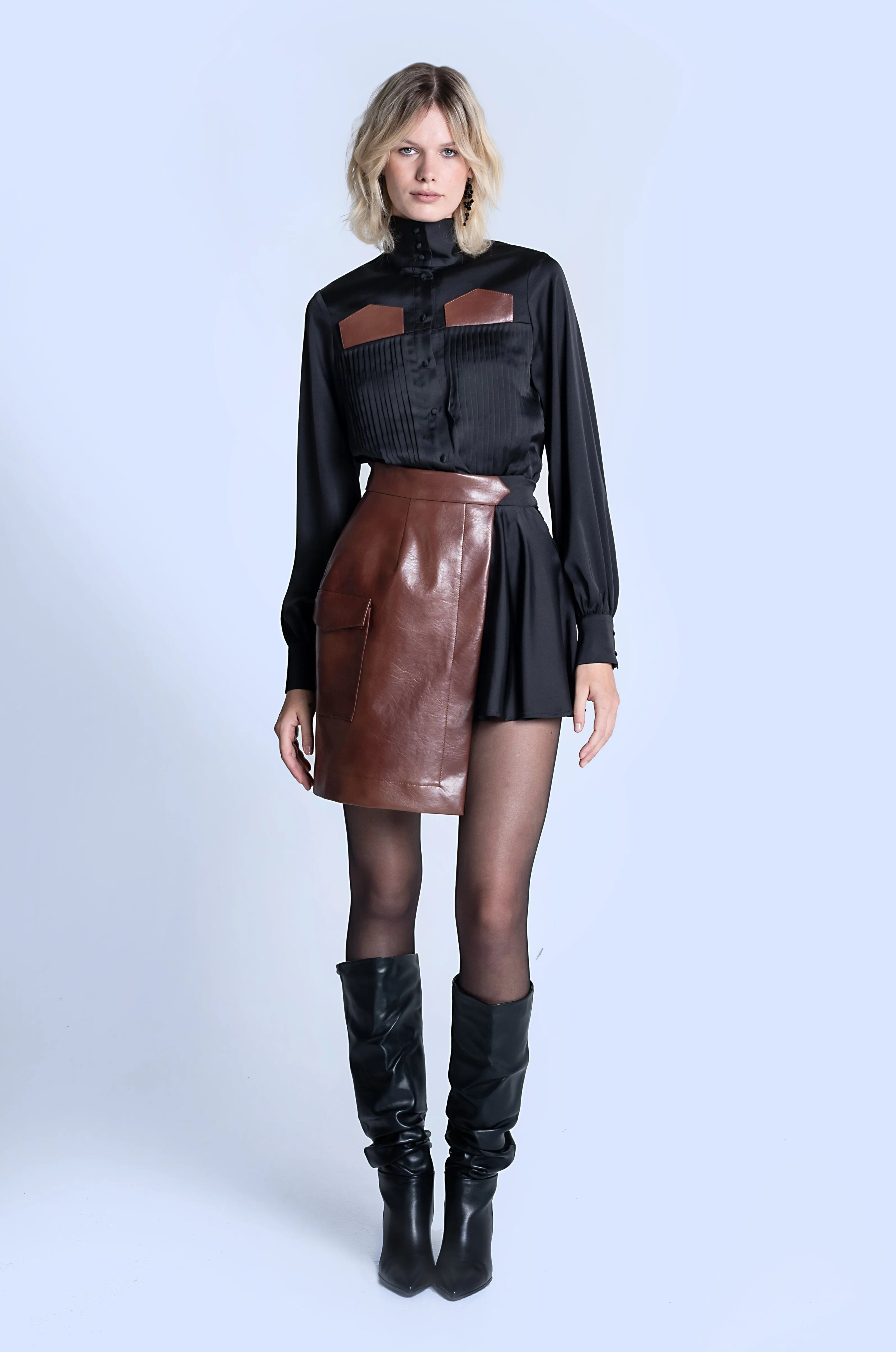 HIGH COLLAR SILK SHIRT