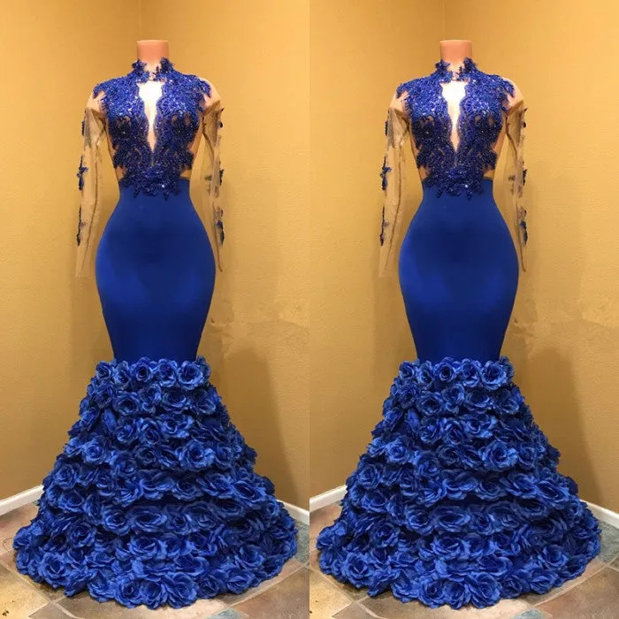 High Neck Mermaid Prom Dress, Flowers Prom Dress BA8227