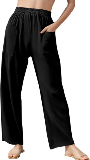 High Waisted Linen Pants Women Summer Pants Wide Leg Trouser Lounge Pant Office Palazzo Pant with Pockets (S-2Xl)