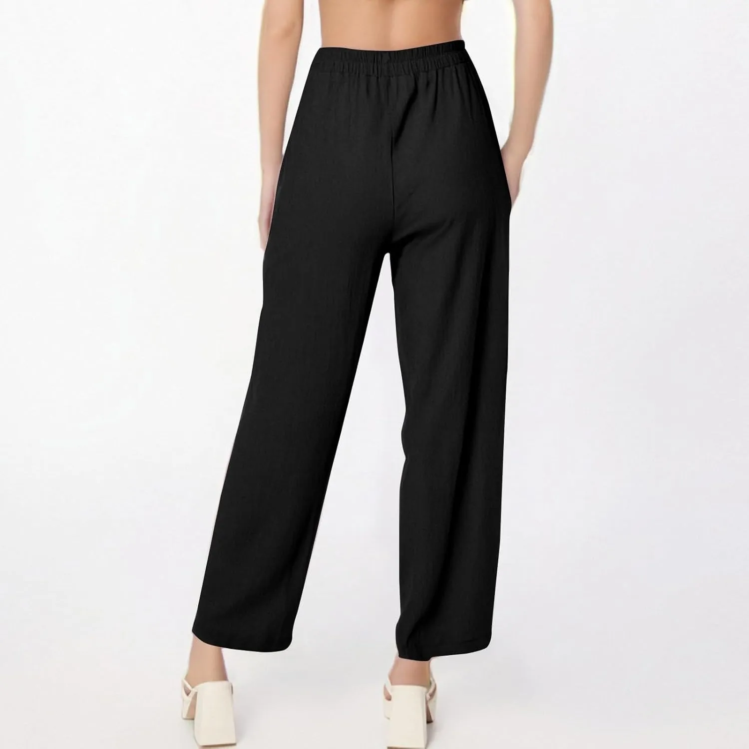 High Waisted Linen Pants Women Summer Pants Wide Leg Trouser Lounge Pant Office Palazzo Pant with Pockets (S-2Xl)
