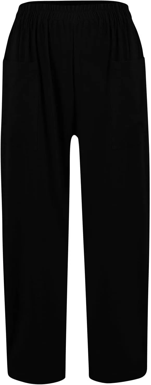 High Waisted Linen Pants Women Summer Pants Wide Leg Trouser Lounge Pant Office Palazzo Pant with Pockets (S-2Xl)
