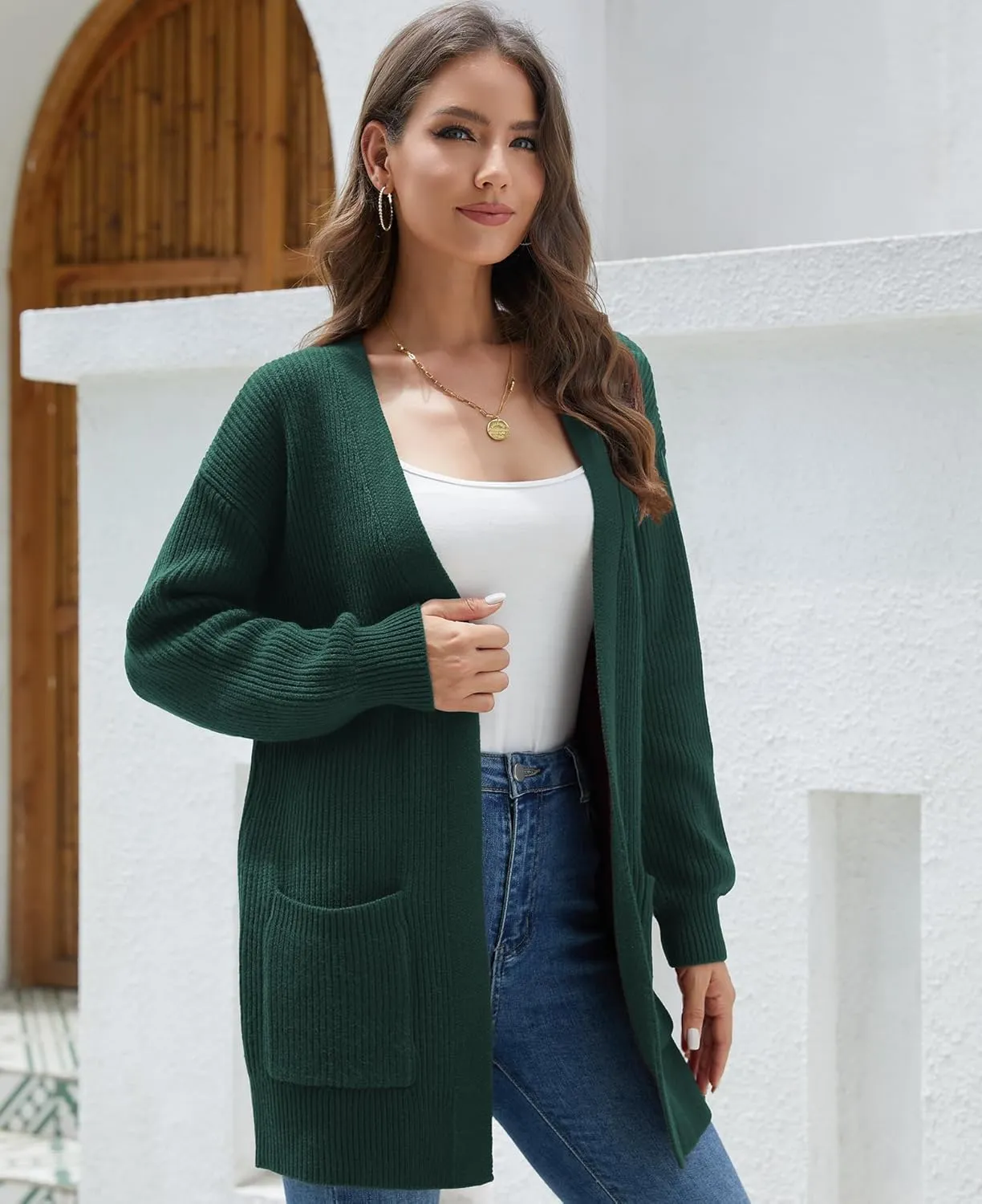 LILBETTER Women's Loose Open Front Cardigan Long Sleeve Casual Lightweight Soft Knit Sweaters Coat with Pockets