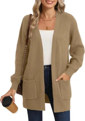 LILBETTER Women's Loose Open Front Cardigan Long Sleeve Casual Lightweight Soft Knit Sweaters Coat with Pockets