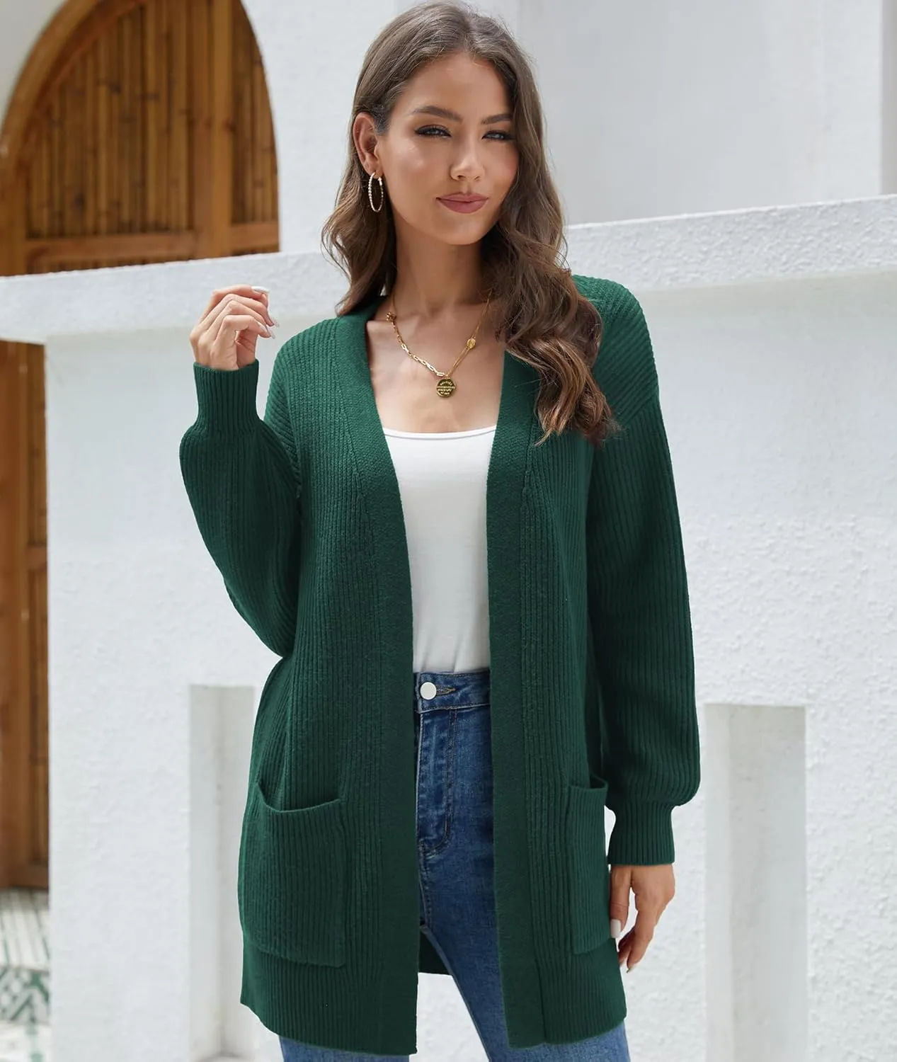 LILBETTER Women's Loose Open Front Cardigan Long Sleeve Casual Lightweight Soft Knit Sweaters Coat with Pockets
