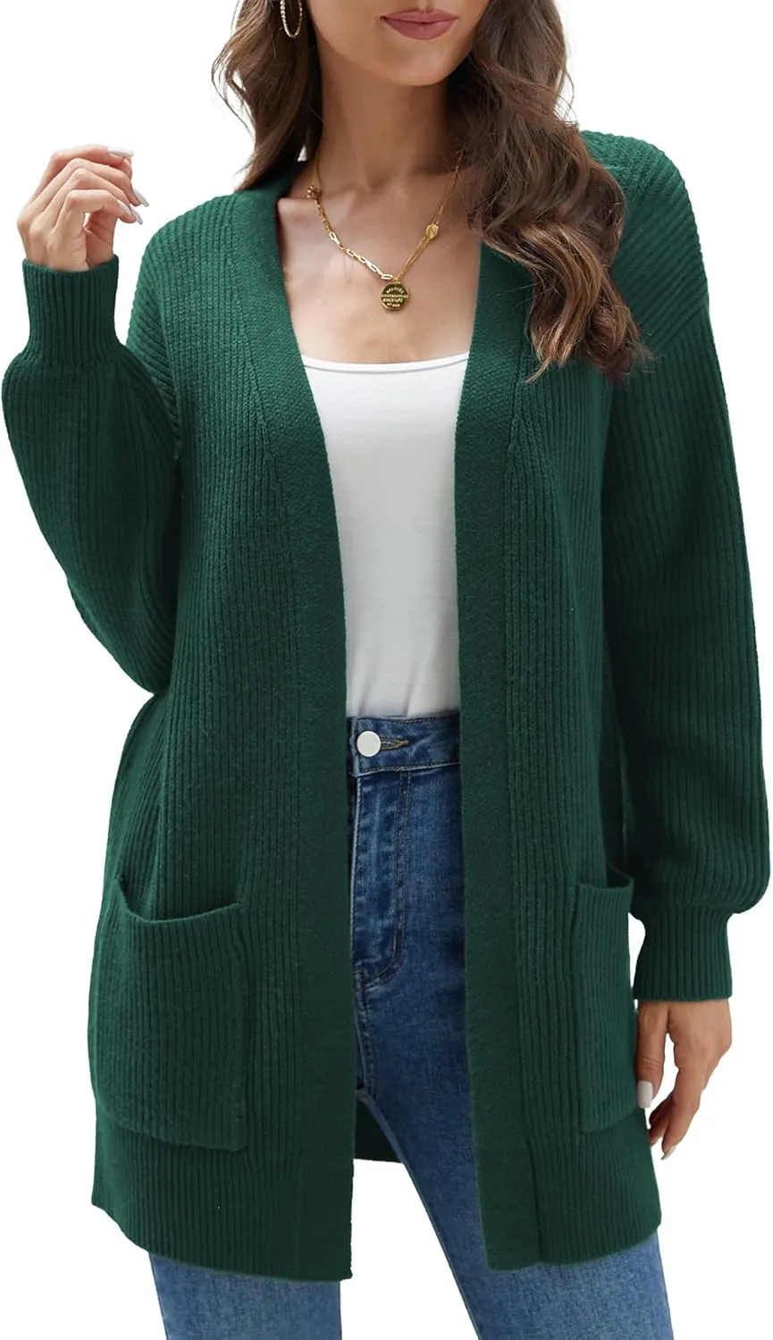 LILBETTER Women's Loose Open Front Cardigan Long Sleeve Casual Lightweight Soft Knit Sweaters Coat with Pockets