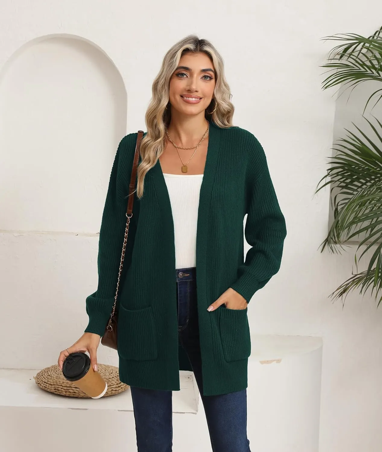 LILBETTER Women's Loose Open Front Cardigan Long Sleeve Casual Lightweight Soft Knit Sweaters Coat with Pockets