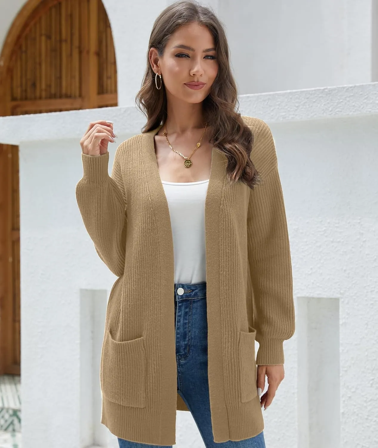 LILBETTER Women's Loose Open Front Cardigan Long Sleeve Casual Lightweight Soft Knit Sweaters Coat with Pockets