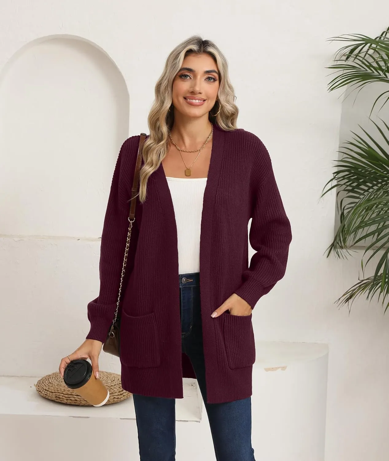 LILBETTER Women's Loose Open Front Cardigan Long Sleeve Casual Lightweight Soft Knit Sweaters Coat with Pockets