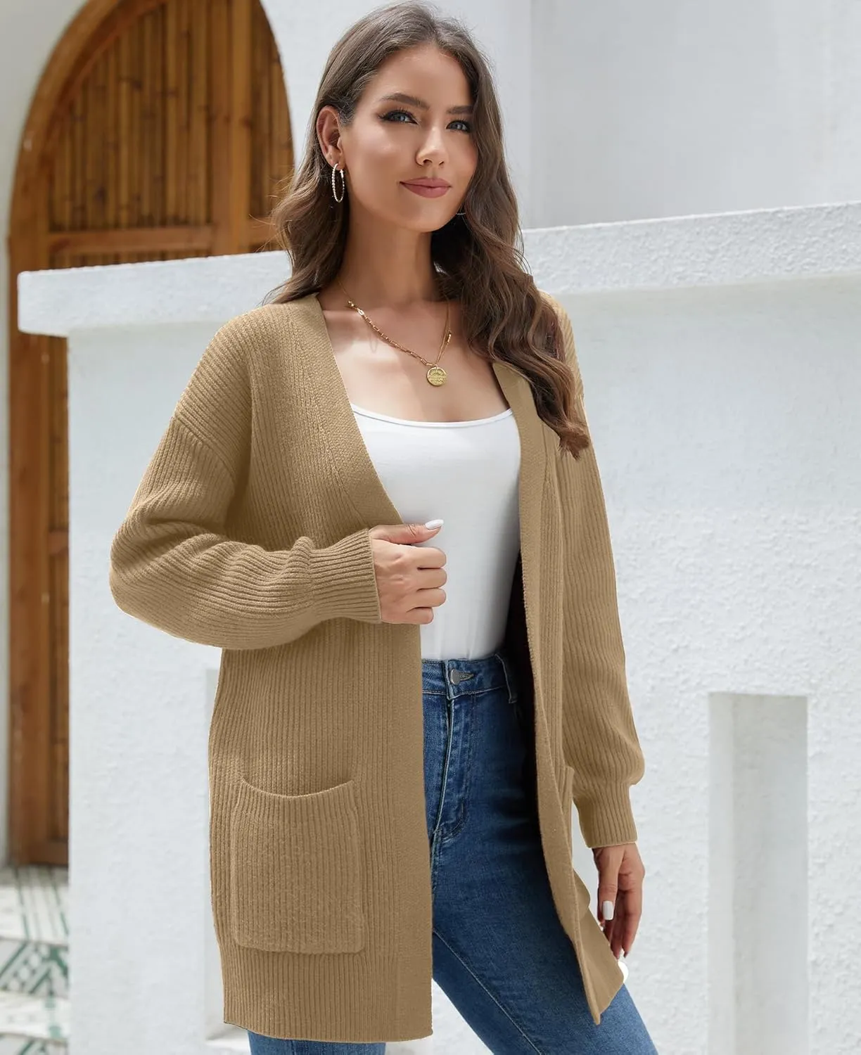 LILBETTER Women's Loose Open Front Cardigan Long Sleeve Casual Lightweight Soft Knit Sweaters Coat with Pockets